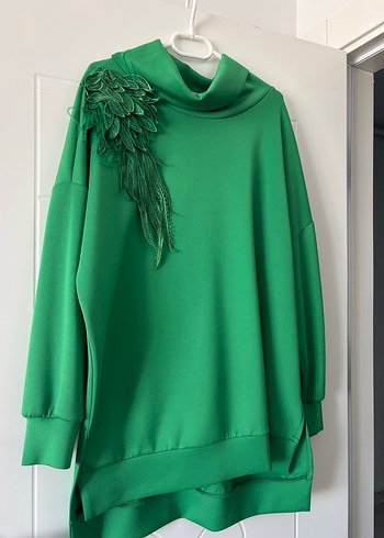 Yeşil Uzun Kollu Drapeli Kadın Sweatshirt