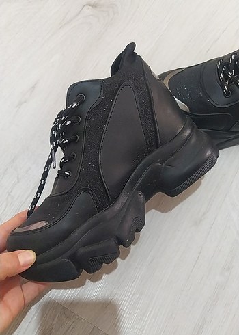 Diğer Siyah Kadın Dolgu Topuk Spor Ayakkabı