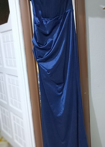 Parlak Lacivert Drapeli Uzun elbise - Görsel 7