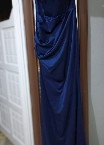 Parlak Lacivert Drapeli Uzun elbise - Görsel 9