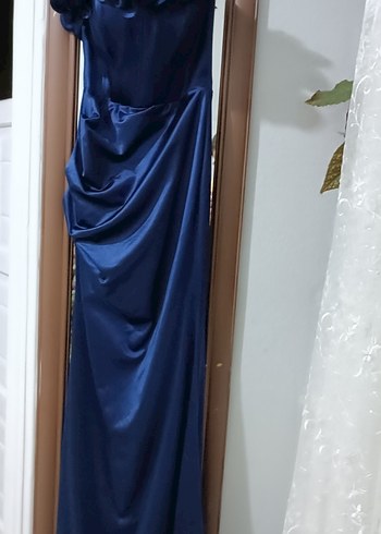 Parlak Lacivert Drapeli Uzun elbise - Görsel 10