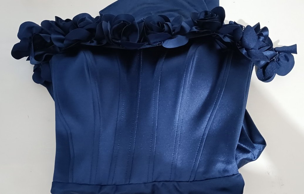 Parlak Lacivert Drapeli Uzun elbise - Görsel 5