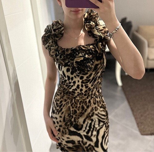 universal Beden Kısa leoparlı elbise