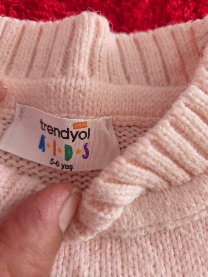 Kız Çocuk Pembe Nakışlı Triko Kazak - Görsel 3