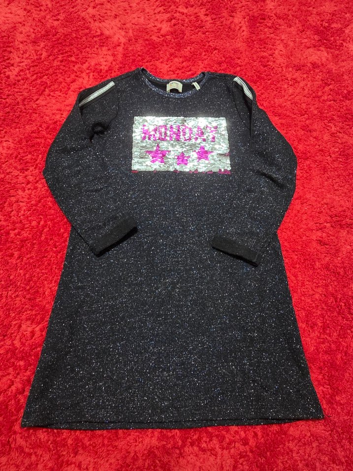 Kız Çocuk Siyah Payetli Uzun Kollu Elbise - Görsel 2