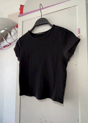 Kadın Siyah Kısa Kollu Basic Tişört Crop top