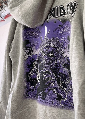 Gri Rock Punk Baskılı Kadın Sweatshirt