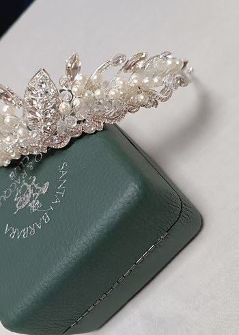 İnci İşlemeli Beyaz Gelin Tacı - Görsel 3