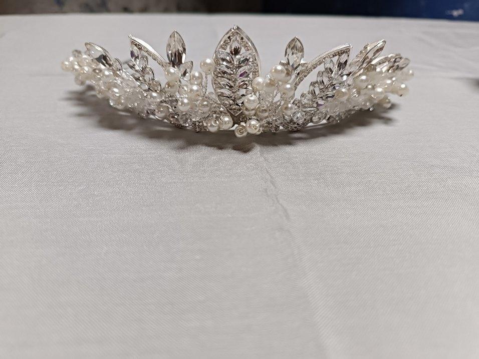 İnci İşlemeli Beyaz Gelin Tacı - Görsel 2