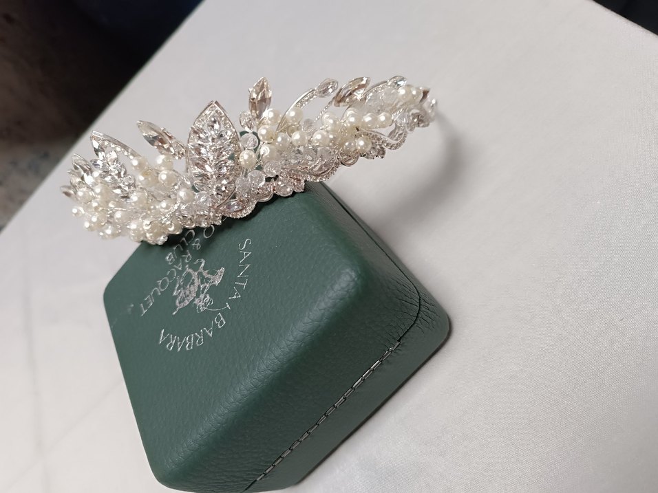 İnci İşlemeli Beyaz Gelin Tacı - Görsel 3