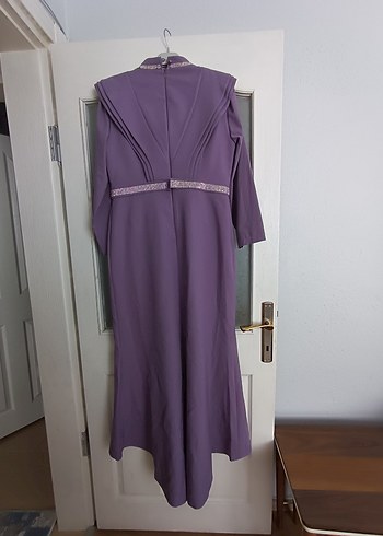 Lila Uzun Kollu Kuyruklu Abiye Elbise - Görsel 2