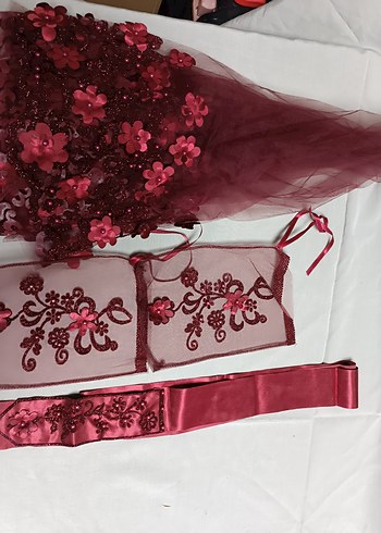 Bordo Dantel Vintage Bohem Gelin Aksesuarları