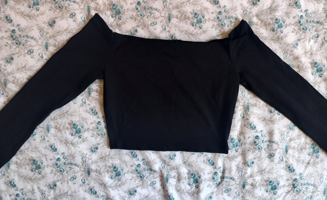 Siyah Uzun Kollu Crop Bluz - Görsel 2