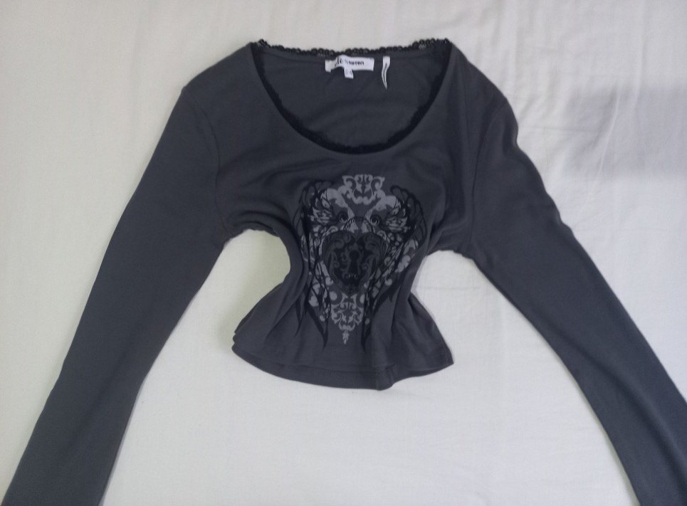 Y2k grunge tarzı gri bluz - Görsel 2