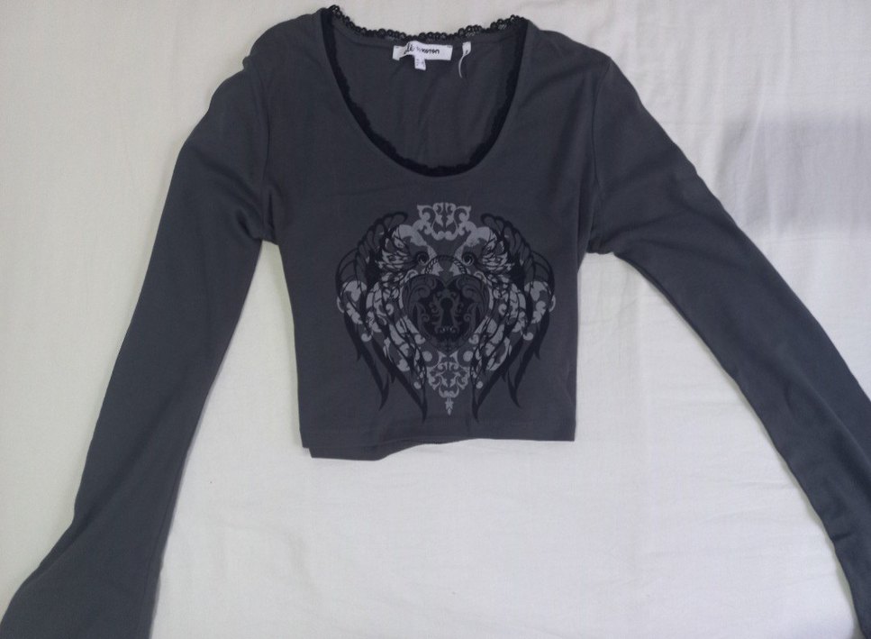 Y2k grunge tarzı gri bluz - Görsel 3