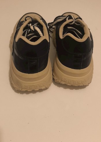 Bej Siyah Platform Topuklu Bağcıklı Kadın Spor Ayakkabı - Görsel 4