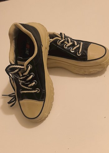 Bej Siyah Platform Topuklu Bağcıklı Kadın Spor Ayakkabı - Görsel 2