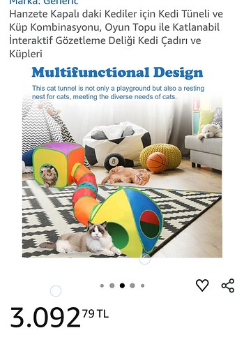 Katlanabilir Kedi Tüneli ve Küp Kombinasyonu en 2.10 cm açılınca - Görsel 5