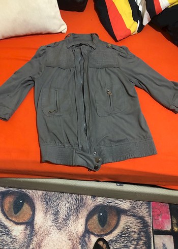 Gri Midi Boy Düğmeli Kadın Ceket - Görsel 5