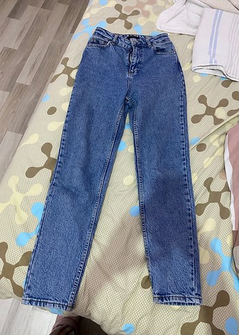 Düğmeli Mavi Kadın Denim Pantolon - Görsel 2