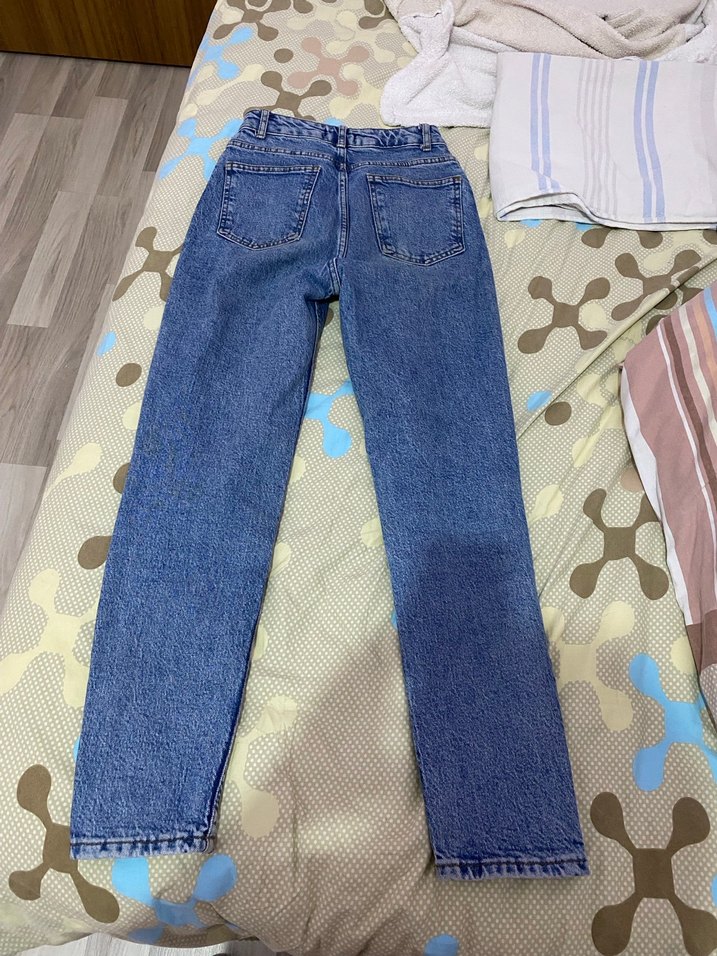 Düğmeli Mavi Kadın Denim Pantolon - Görsel 3