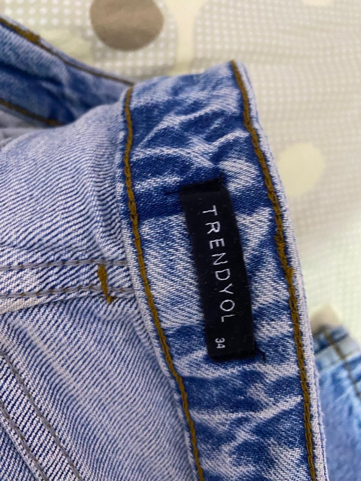 Düğmeli Mavi Kadın Denim Pantolon - Görsel 4