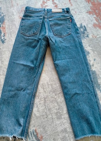 34 Beden Düğmeli Mavi Kadın Denim Pantolon
