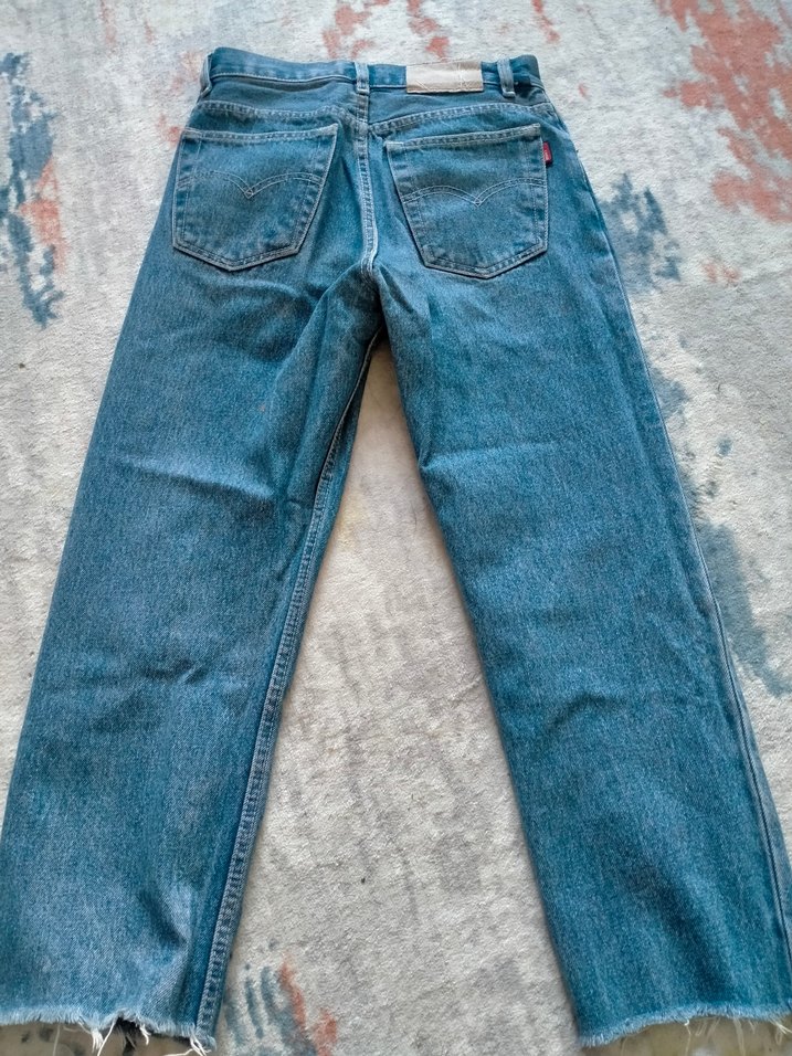 Düğmeli Mavi Kadın Denim Pantolon - Görsel 2