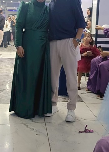 Yeşil Drapeli Midi Abiye Elbise