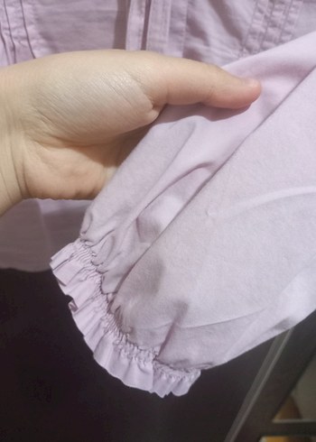 42 Beden pembe Renk Pembe Fırfırlı Uzun Kollu Gömlek Bluz