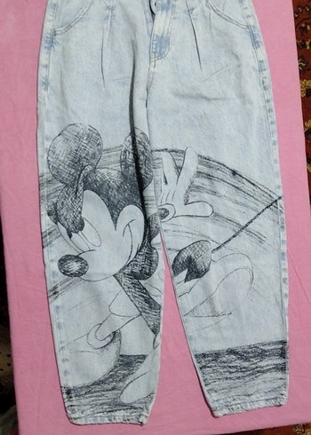 Baskılı Mavi Denim Pantolon