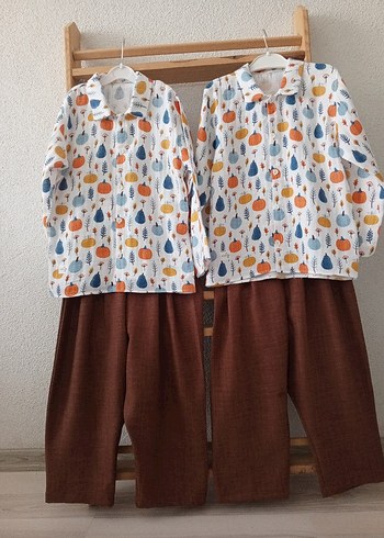 1-5 yaş Kahverengi şalvar ve Desenli Gömlek Takımı - Görsel 2