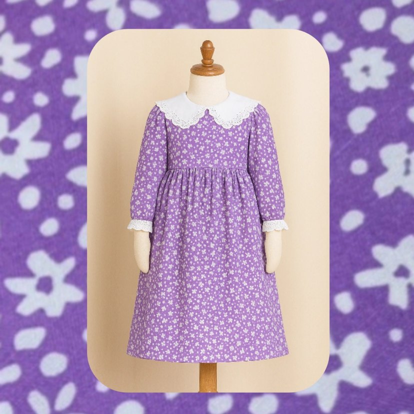 Dantel Yaka Mor Kız Elbisesi 1-5 yaş - Görsel 2