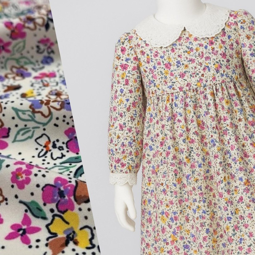 Kız Çocuk Çiçekli Pamuklu viskon  Elbise 1-5 yaş - Görsel 2