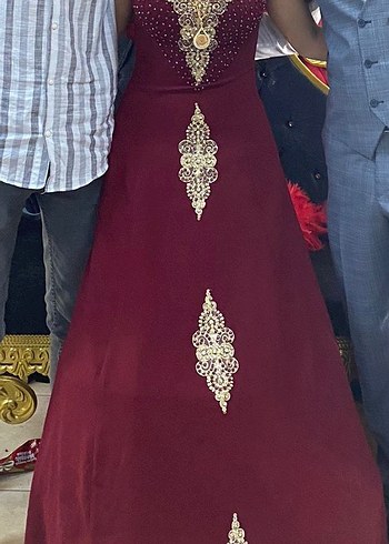 Bordo Uzun Kolsuz Nakışlı Kadın Hint Elbisesi