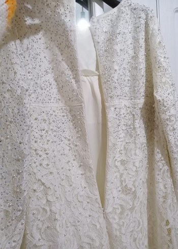 Uzun Kollu Beyaz Dantel Tesettür Nikah Elbisesi - Görsel 8
