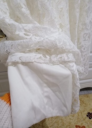 Uzun Kollu Beyaz Dantel Tesettür Nikah Elbisesi - Görsel 7