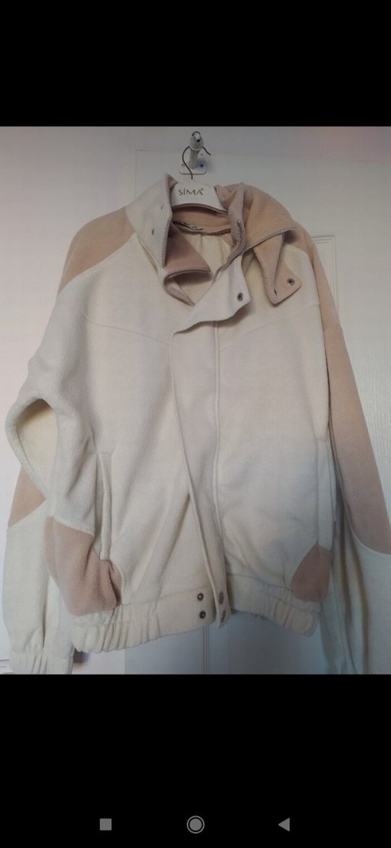 Düğmeli Beyaz Kadın Midi Polar Ceket - Görsel 3