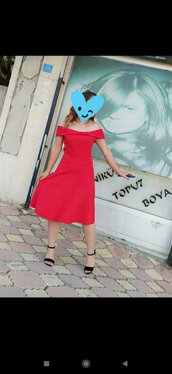 Kırmızı Straplez Midi Elbise - Görsel 3