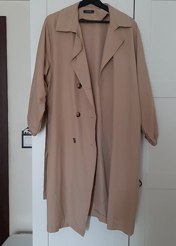 Bej Uzun Keten Kadın Trençkot - Görsel 2