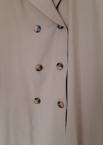 Bej Uzun Keten Kadın Trençkot - Görsel 8