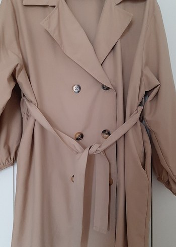 Bej Uzun Keten Kadın Trençkot - Görsel 9