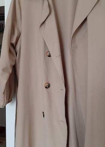 Bej Uzun Keten Kadın Trençkot - Görsel 3