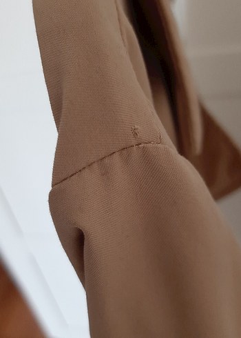 Bej Uzun Keten Kadın Trençkot - Görsel 10