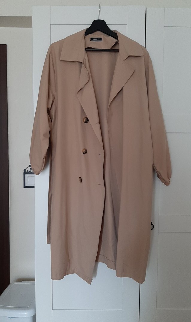 Bej Uzun Keten Kadın Trençkot - Görsel 2