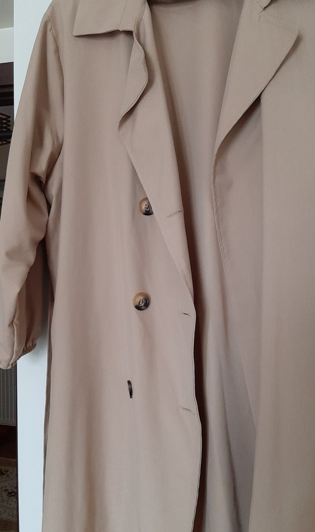 Bej Uzun Keten Kadın Trençkot - Görsel 3