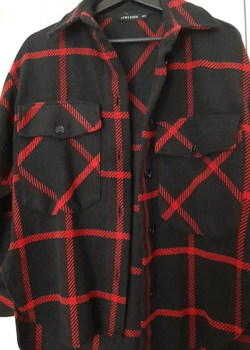 Kırmızı Siyah Kareli Düğmeli Kadın Kalın Gömlek - Görsel 4