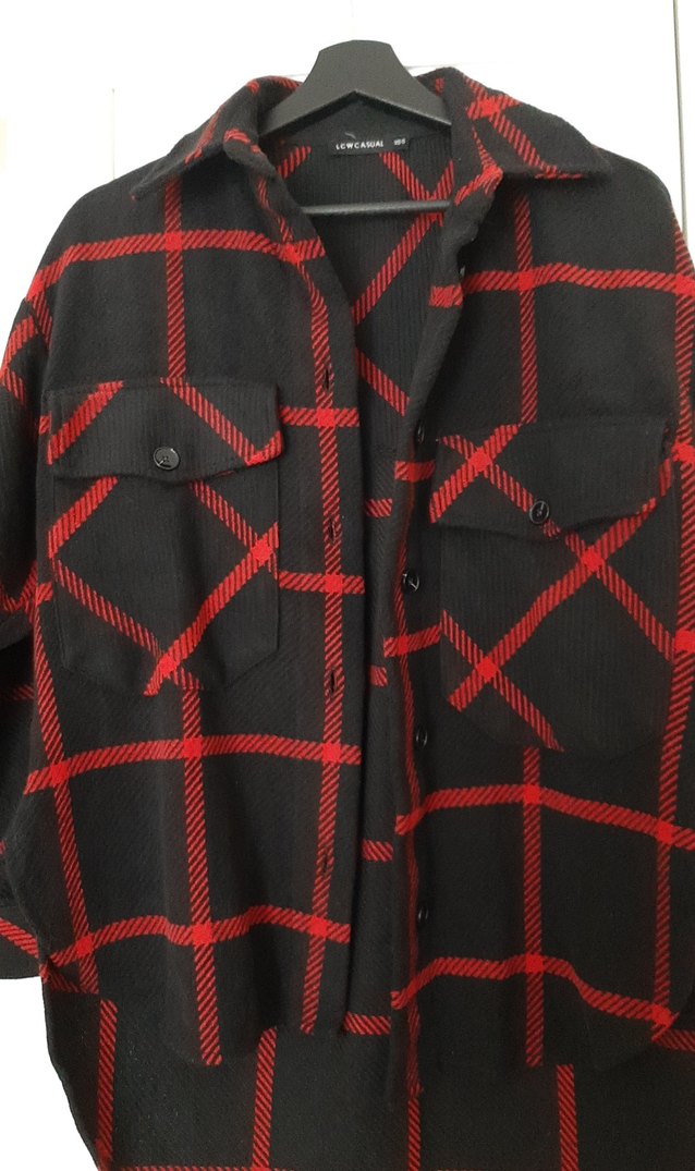 Kırmızı Siyah Kareli Düğmeli Kadın Kalın Gömlek - Görsel 4