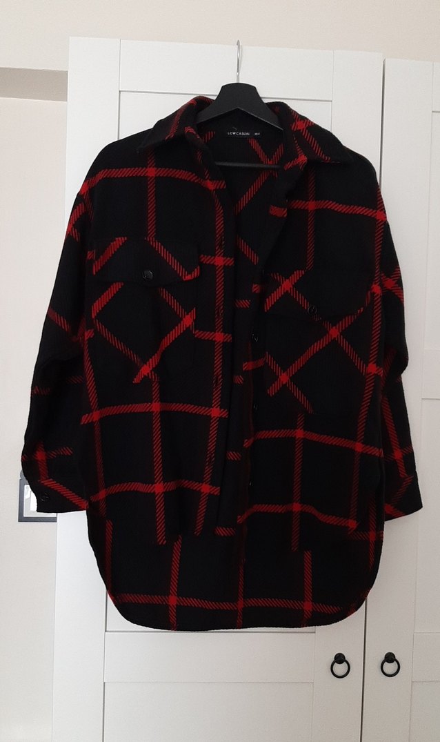 Kırmızı Siyah Kareli Düğmeli Kadın Kalın Gömlek - Görsel 2