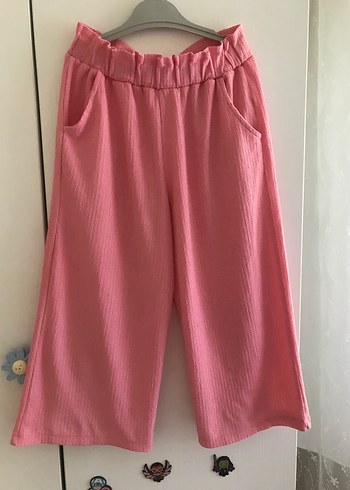 Pembe Kadın Midi Keten Pilili Bol Pantolon